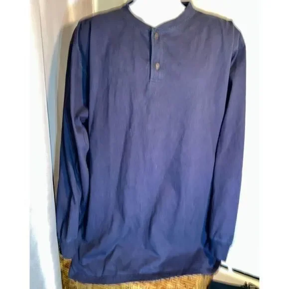 Long Sleeve Navy Blue Henley Shirt Flyshacker Clothing Co. XLT Vintage - Picture 2 of 4